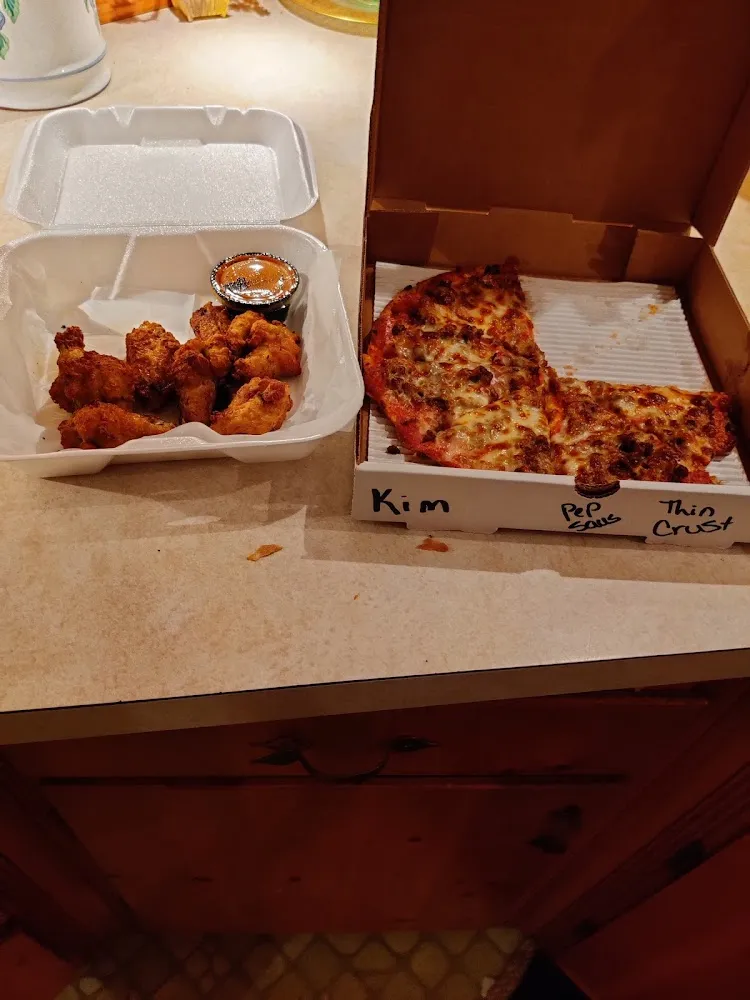 Oven Roasted Chicken Wings and Medium Pepperoni and Sausage Pizza
